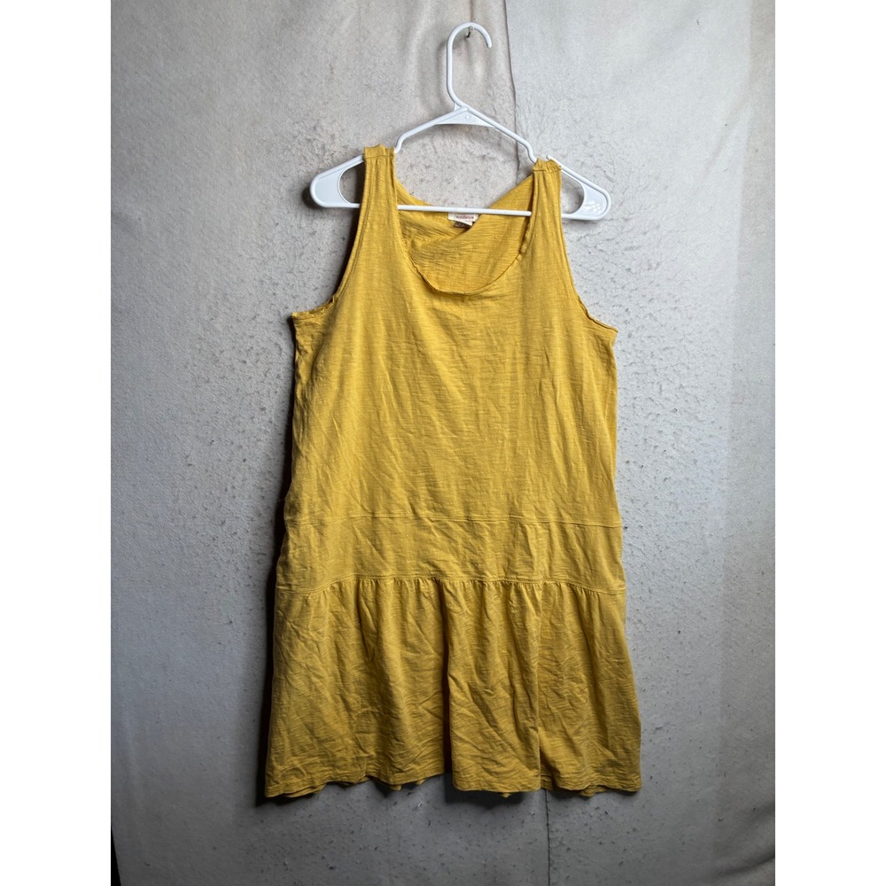 Sundance Mustard Yellow Cotton Slub Drop Waist Ruffle Tank Dress Womens Medium